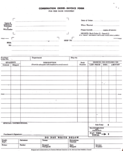Combination order-invoice form for the book industry